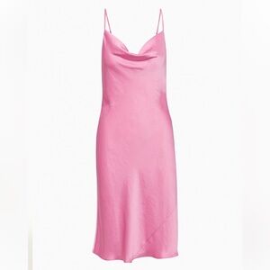 Aritzia Wilfred only satin cowl neck slip dress bubblegum pink NWT